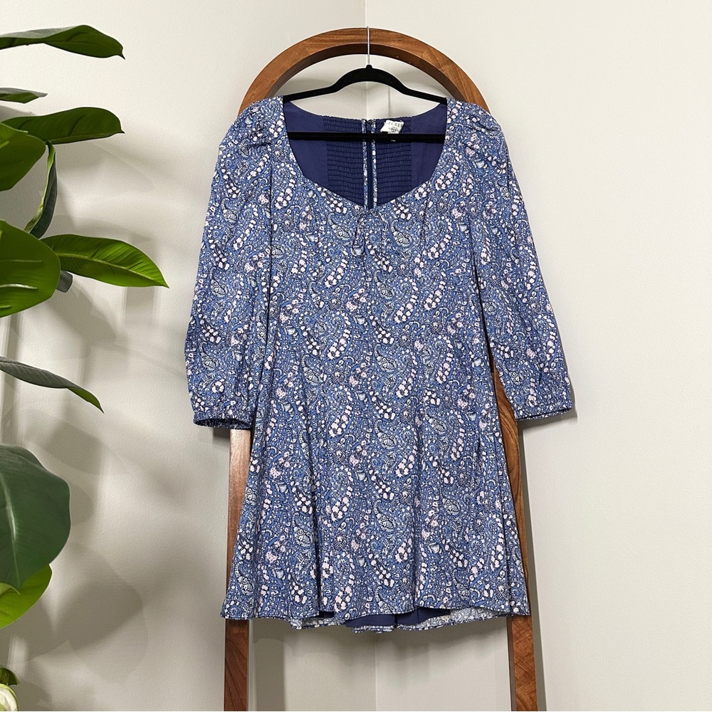 J.Crew 4 Blue Floral Sweetheart Long Sleeve Mini Dress in Liberty Bourton Bloom